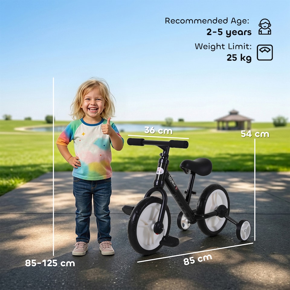 image 1 of HOMCOM Kids Balance Training Bike Toy w/ Stabilizers For Child 2-5 Years Black