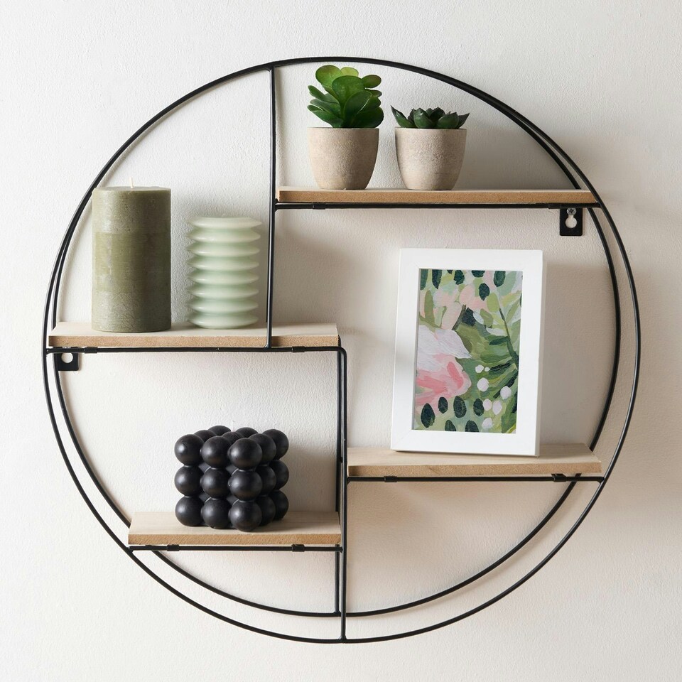 image 1 of OHS Round Multi Tier Foldable Home Office Decor Wall Mounted Display Storage Shelving - Natural