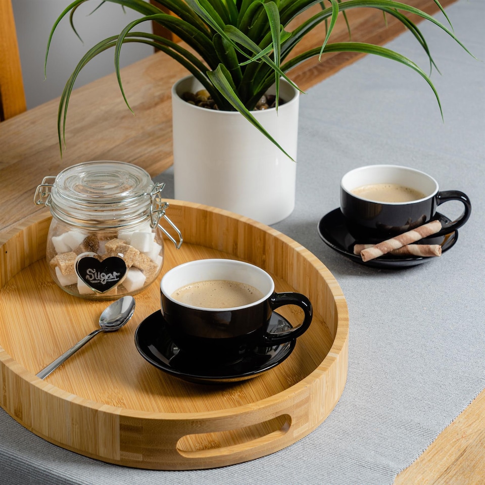 image 1 of Argon Tableware 12 Piece Coloured Cappuccino Cup & Saucer Set - 250ml - Black