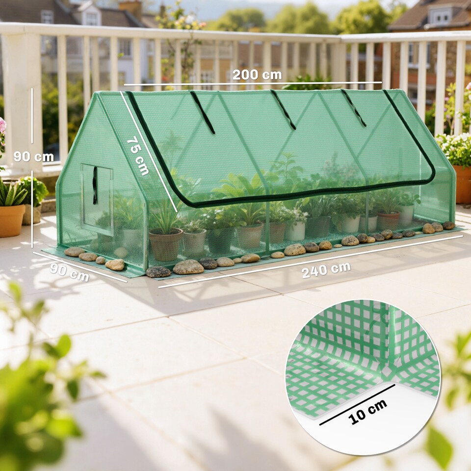 image 1 of Outsunny Portable Small Polytunnel with Mesh Windows, 240x90x90cm