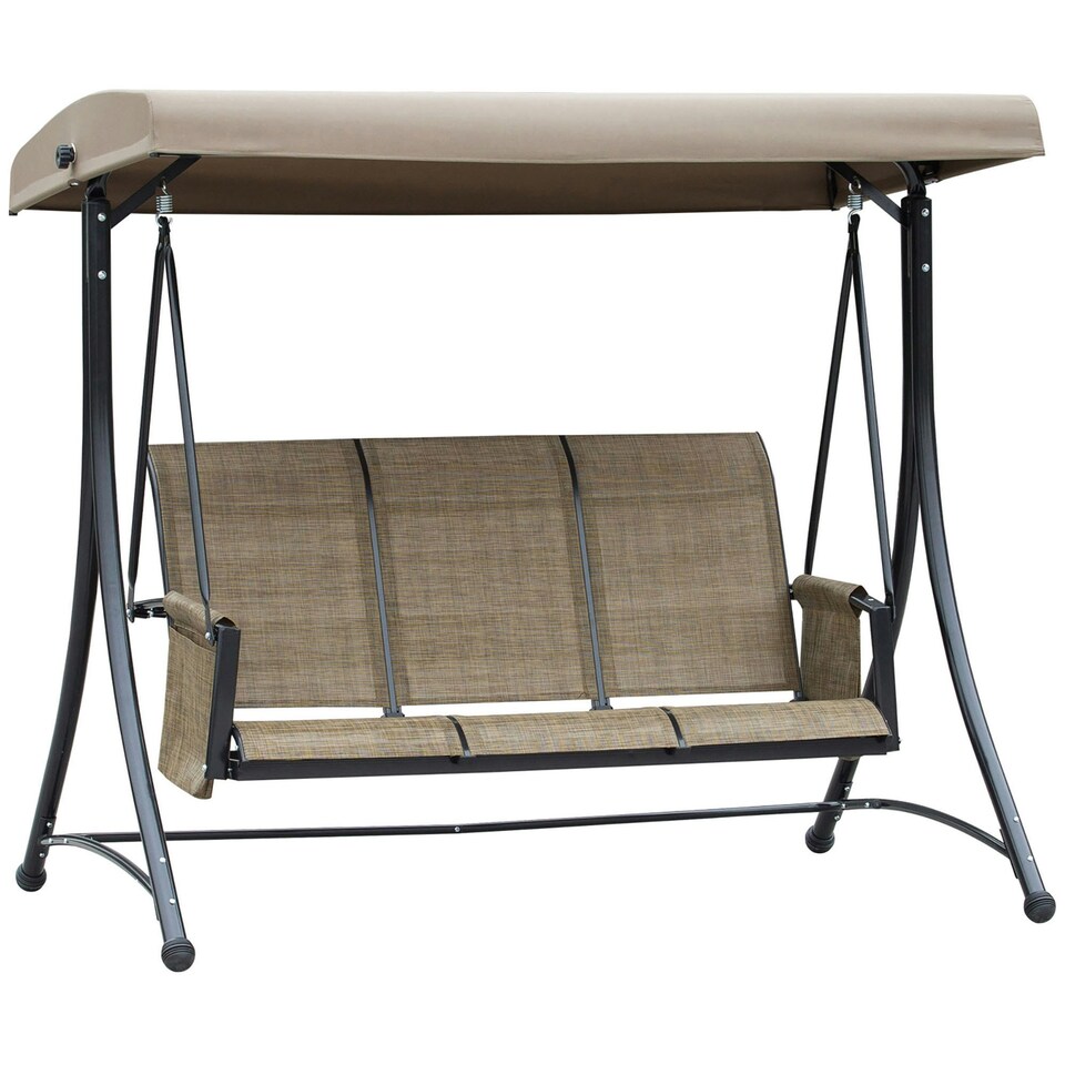 image 1 of Outsunny 3 Seat Metal Fabric Balcony Patio Swing Chair Brown