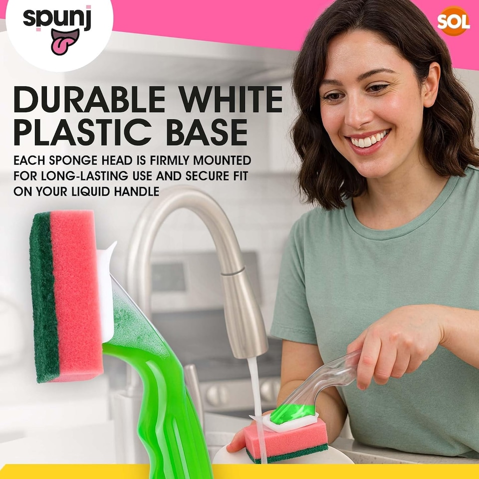 image 1 of spunj 2pk Liquid Handle Sponges with 6 Refill Heads – Built-In Soap Dispenser for Easy Dishwashing & Replaceable Heads