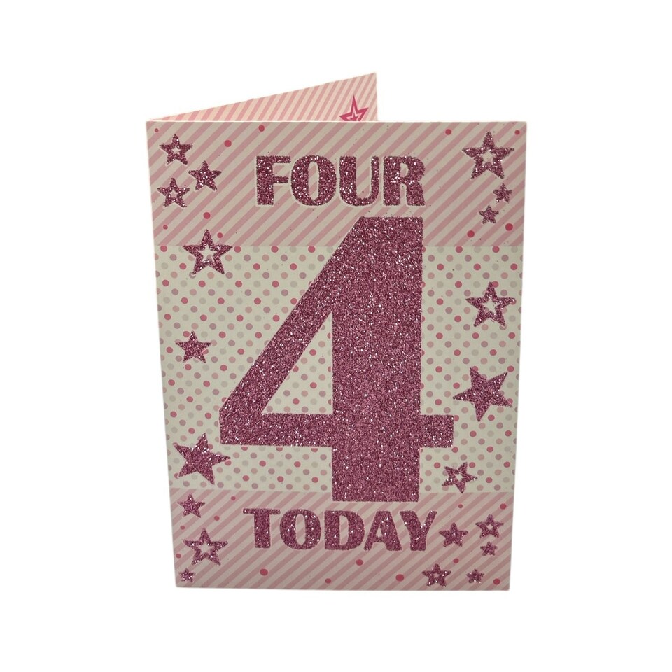 image 1 of Age 04 Female Juvenile Pink Stars Design Birthday Card