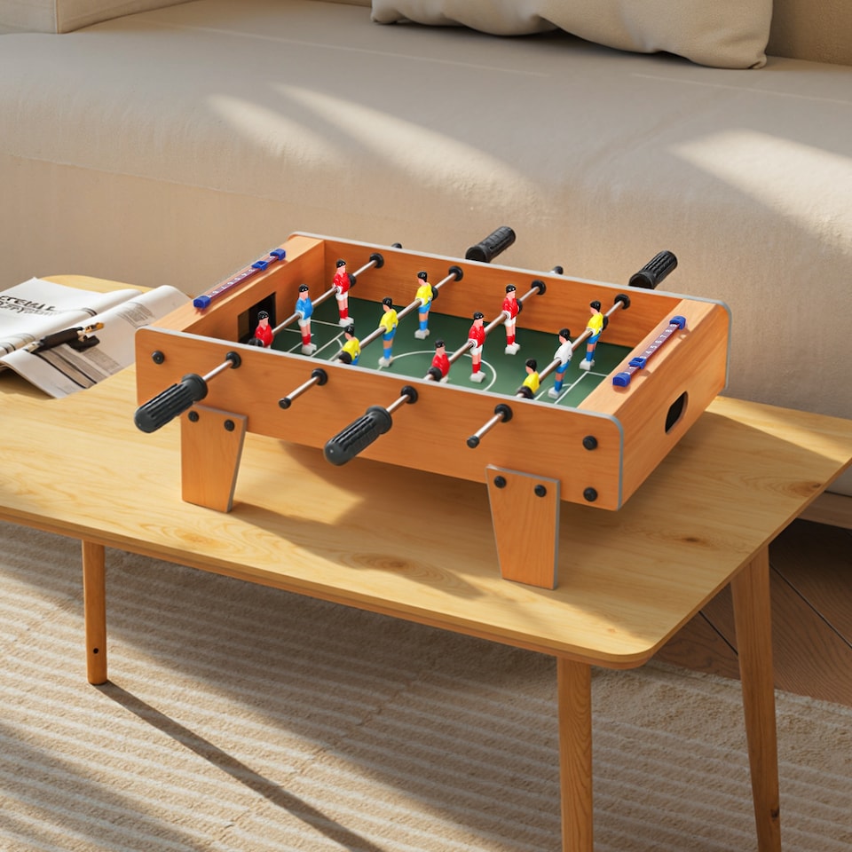 image 1 of SPORTNOW 20 in Table-top Football Table with Stainless Steel Rods, Compact Foosball Table for Kids and Adults, All-Inclusive Foosball Game Set for Indoor, Nature Wood Finish