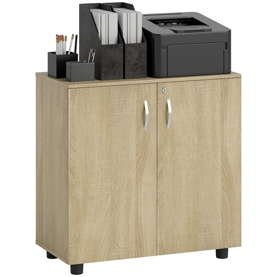 image 1 of Vinsetto Filing Cabinet with Locking Doors & Shelves, 2-Tier Lockable Storage Cabinet with 2 Keys for Home Office, 80W x 40D x 80H cm, Oak