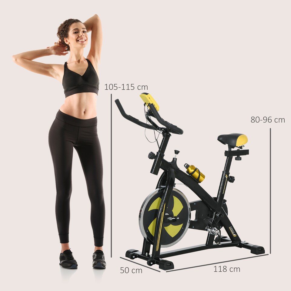 image 1 of SPORTNOW Indoor Exercise Bike, Stationary Bike, Cycling Machine with Adjustable Seat and Resistance, Heart Rate Sensor, for Home Gym Workout, 8kg Flywheel, Yellow