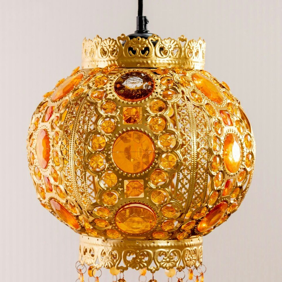 image 1 of ValueLights Bazaar Moroccan Gold Lamp Shade Acrylic Droplets & Bulb Gold