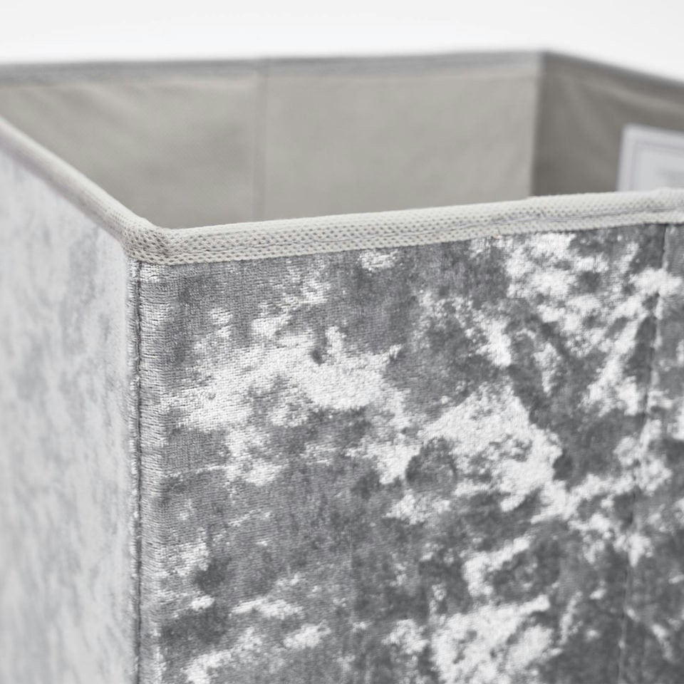 image 1 of OHS 2 Pack Crushed Velvet Folding Storage Cube Boxes, 27x27cm - Grey