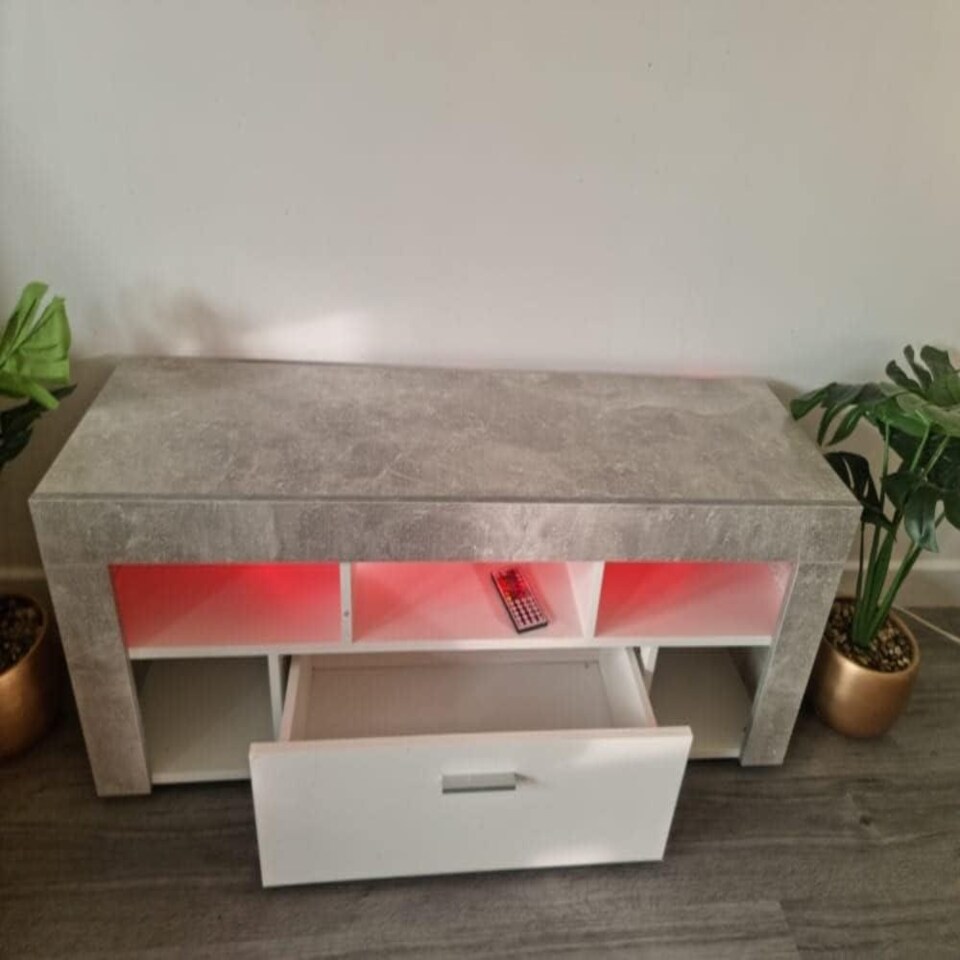 image 1 of TV CABINET LED UNIT Stand Body High glossy doors with LED Lights STONE GREY Grey