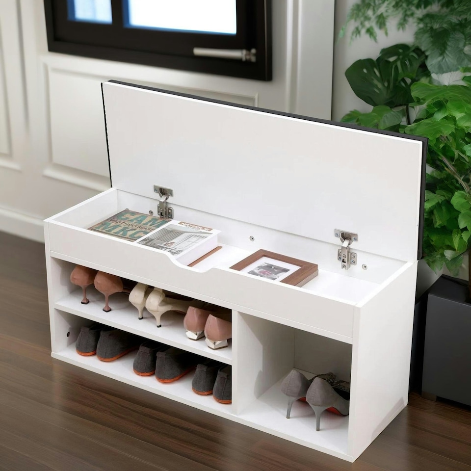 image 1 of Shoe Storage Bench 90CM White White
