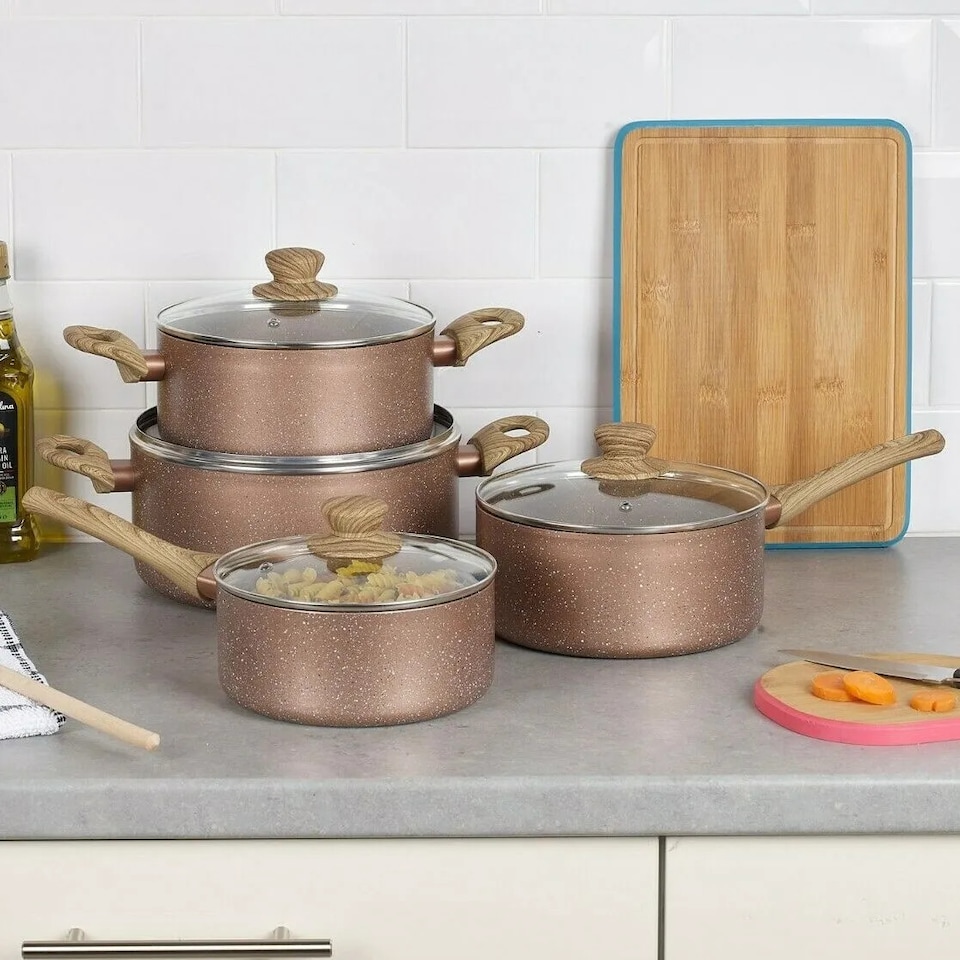 image 1 of URBN-CHEF Ceramic Rose Gold Cookware Set