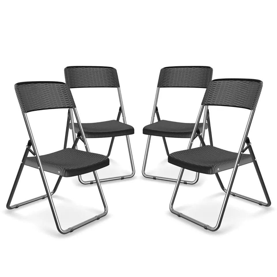 image 1 of 5Ft Rattan Effect Garden Folding Table and Chairs Garden Set - Black | Black | 5