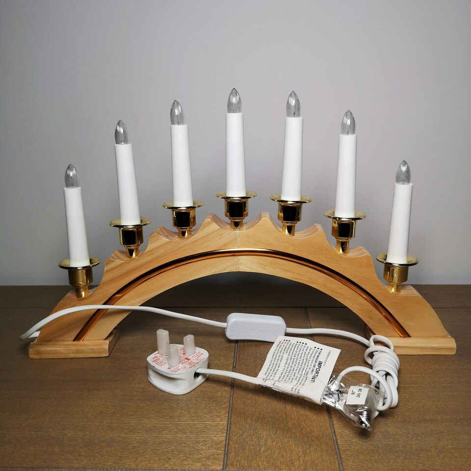 image 1 of 45cm Premier Christmas Candlebridge with 7 Bulbs in Light Wood Mains Powered