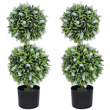 HOMCOM Set of 2 Decorative Artificial Plants Ball Trees with Lavender Flowers in Pot Fake Plants for Home Indoor Outdoor Decor, 70cm, Blue