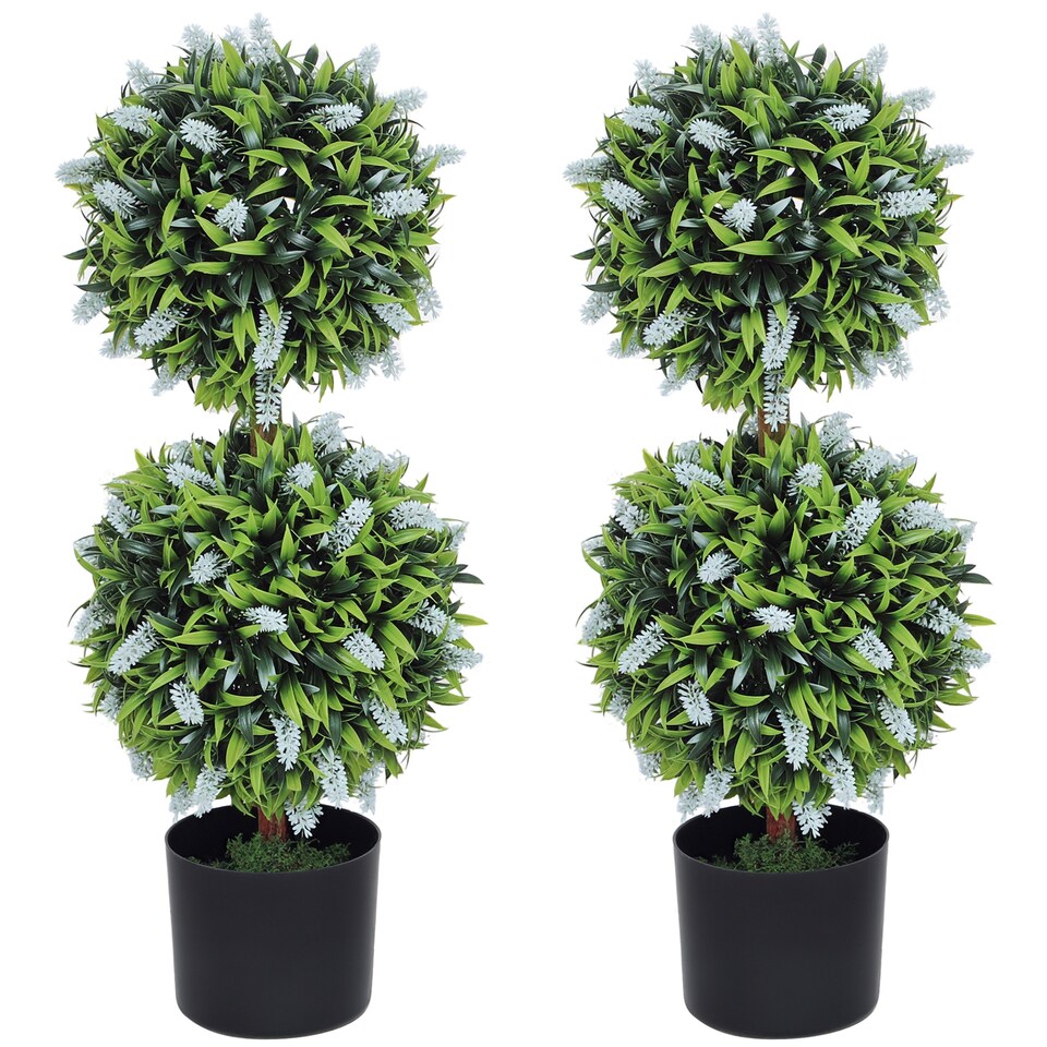 image 1 of HOMCOM Set of 2 Decorative Artificial Plants Ball Trees with Lavender Flowers in Pot Fake Plants for Home Indoor Outdoor Decor, 70cm, Blue