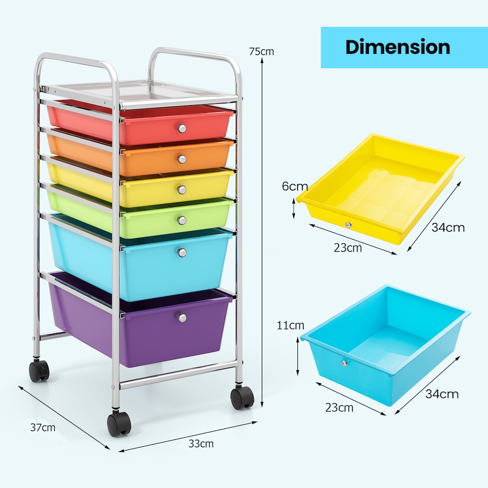 image 1 of COSTWAY 6-Drawer Organizer Cart Mobile Rolling Multi