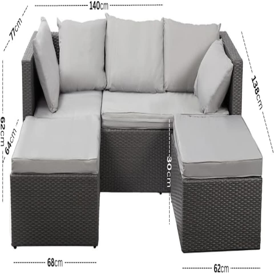 image 1 of Nustone Garden Patio Rattan 3 Seat Sofa Set with Chaise Lounger and Footrest in Light Grey Grey | Light Grey