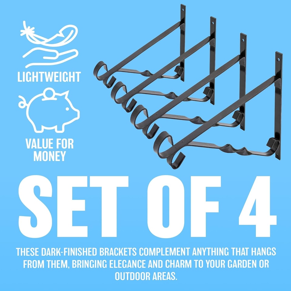 image 1 of Set Of 4 Hanging Basket Brackets 10' Decoration Hooks Flowers Garden