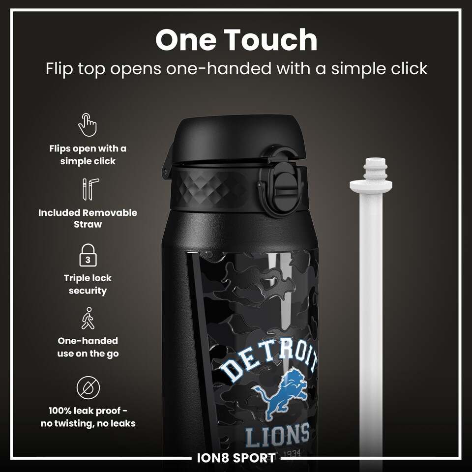 image 1 of NFL x Sports, Vacuum Insulated Steel Bottle, Series, 750ml (24oz) | Black | NFL Black Lions | One Size