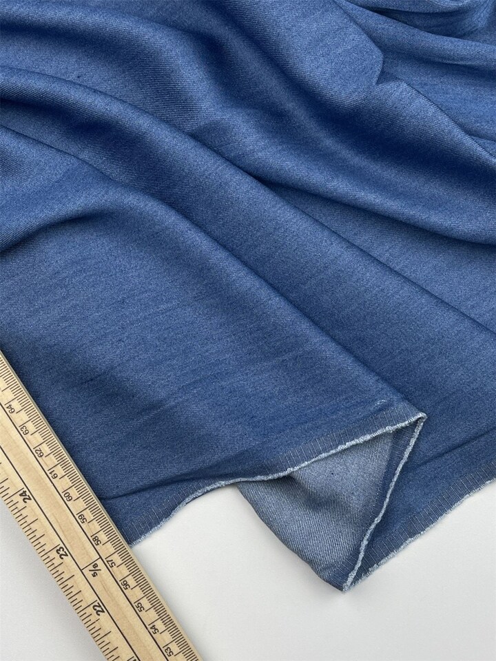 Blue Soft Viscose Chambray Fabric for Dressmaking, 140cm / 55" Wide - per metre