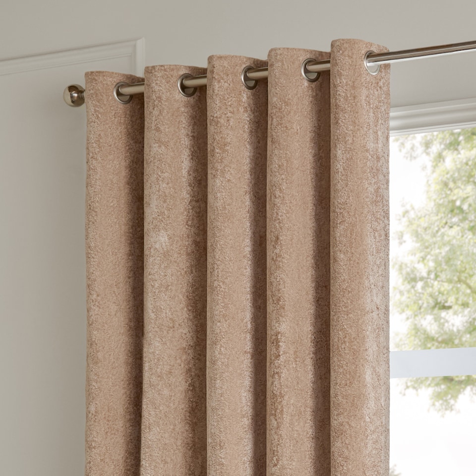 image 1 of Paoletti Lustre Velvet Fully Lined Eyelet Curtain Pair, Oyster, (W) 168 x (D) 137cm | Cream | Oyster | 1