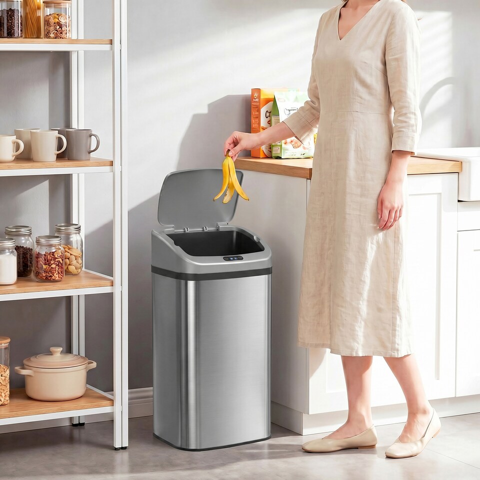 image 1 of HOMCOM 48L Sensor Bin, Stainless Steel Kitchen Bin with Automatic Close | Silver
