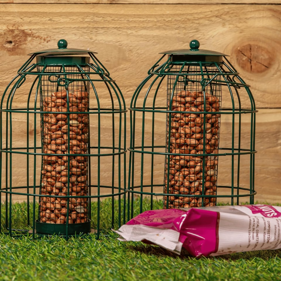 image 1 of Pack of 2 Samuel Alexander Metal Hanging Bird Nut Feeder with Squirrel Guard & Pack of Nut Feed