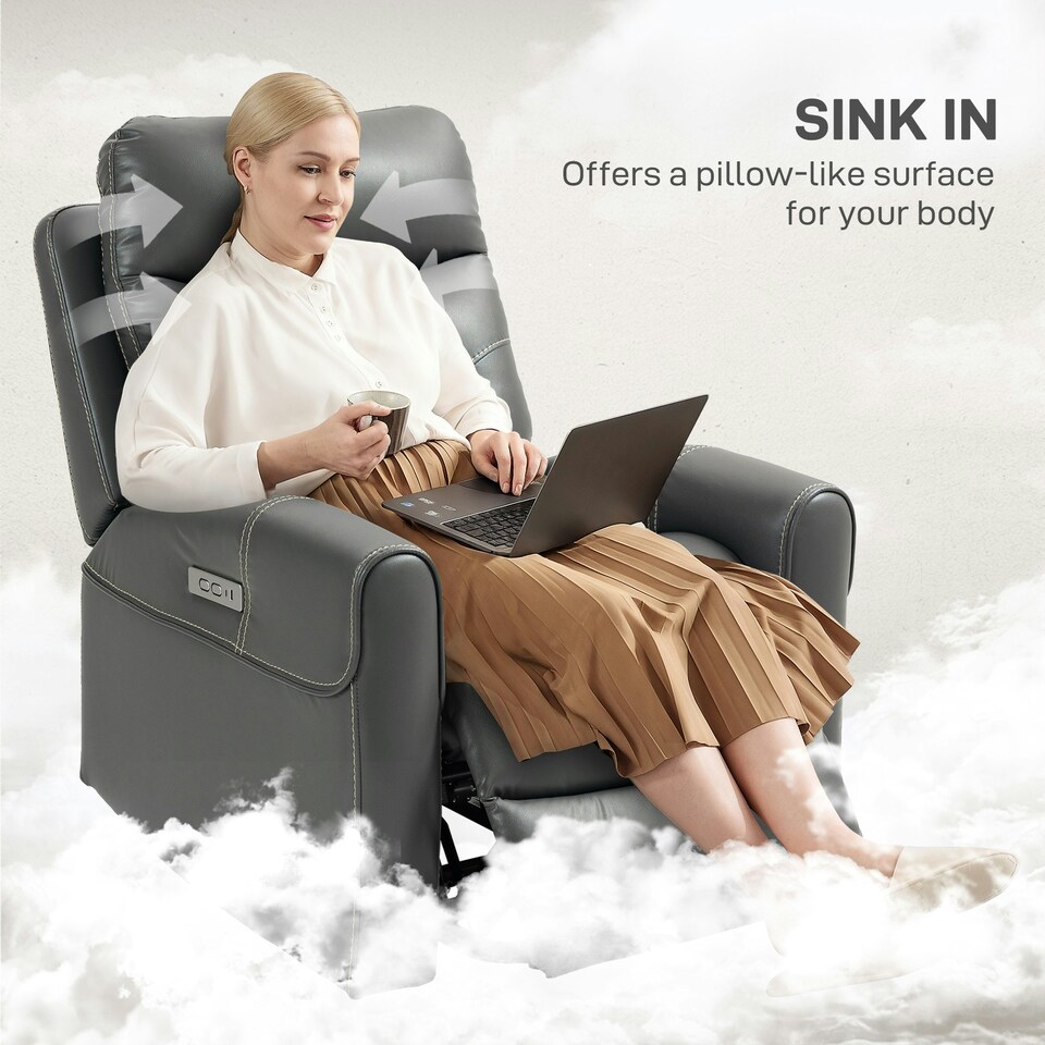 image 1 of HOMCOM Overstuffed Riser and Reclining Chair with USB Ports, Remote, Grey