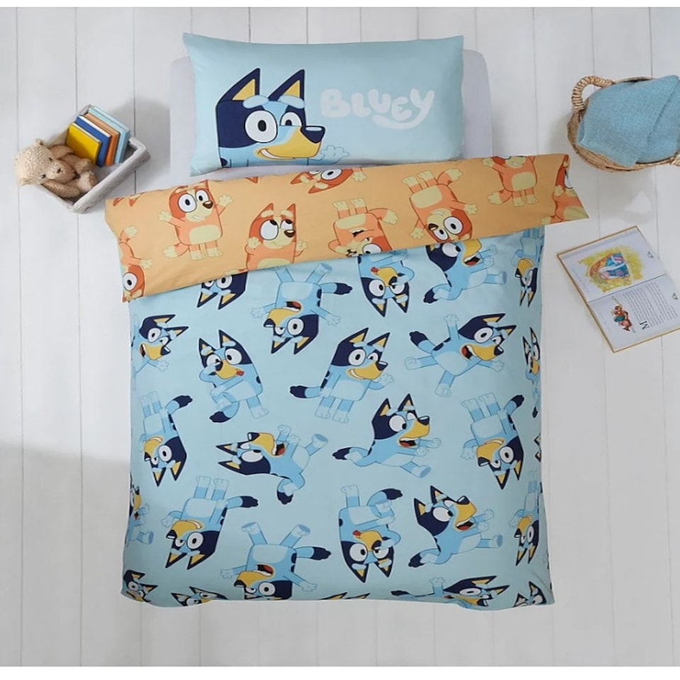 image 1 of BLUEY Single Duvet Set Reversible Bedding Featuring Bluey & Bingo Blue | orange | Single