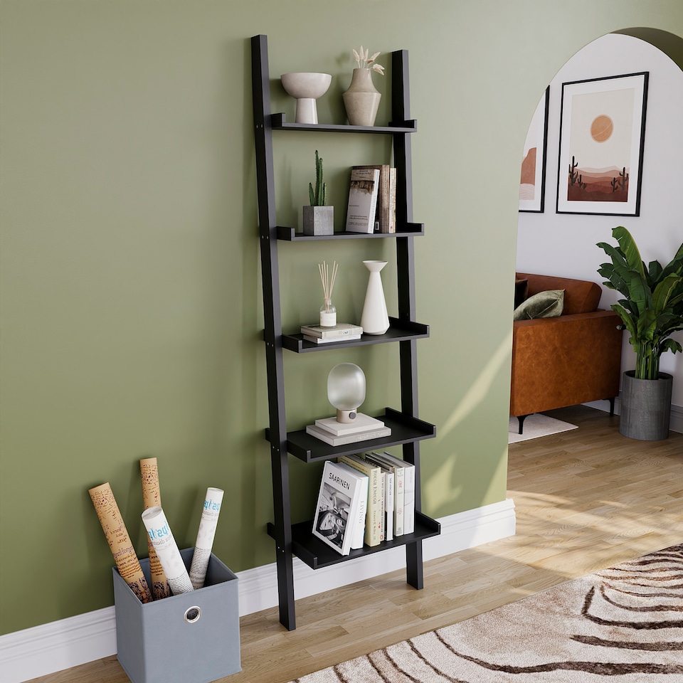 image 1 of Vida Designs York 5 Tier Ladder Bookcase Display Storage, Black