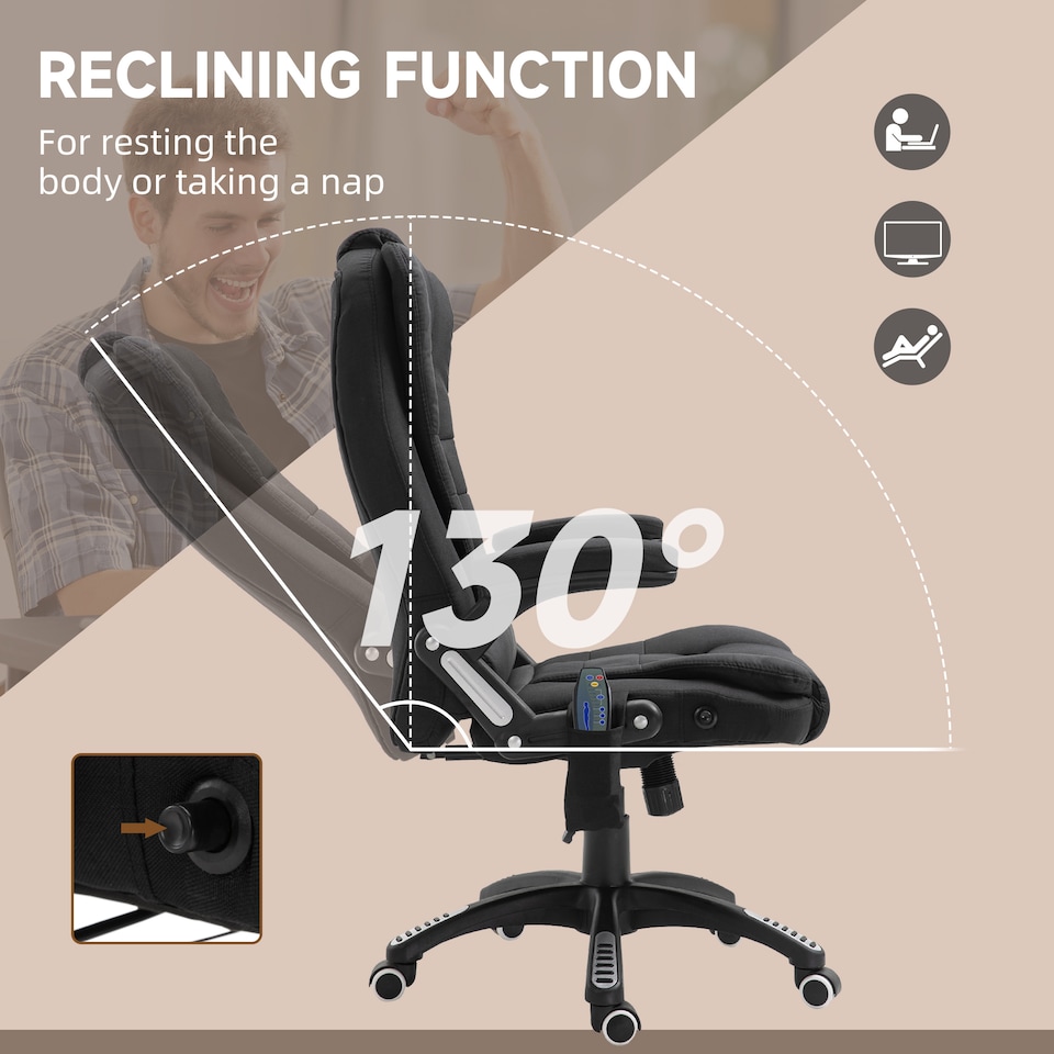 image 1 of Vinsetto Office Chair, Ergonomic Fabric Desk Chair with 6-Point Massage and Back Heated, Arms, Lumbar Support, Black