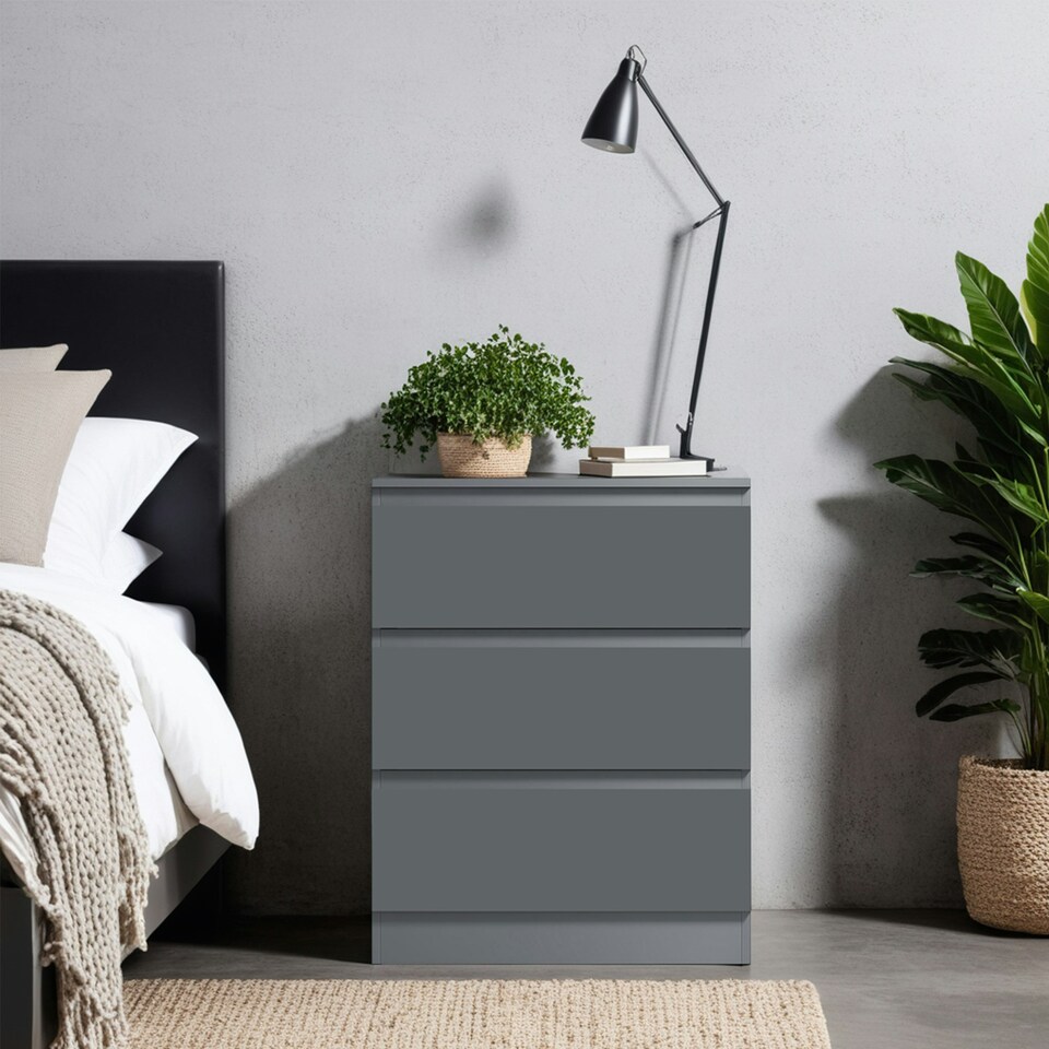image 1 of FWStyle Carlton 3 Drawer Chest Of Drawers - Matt Dark Grey