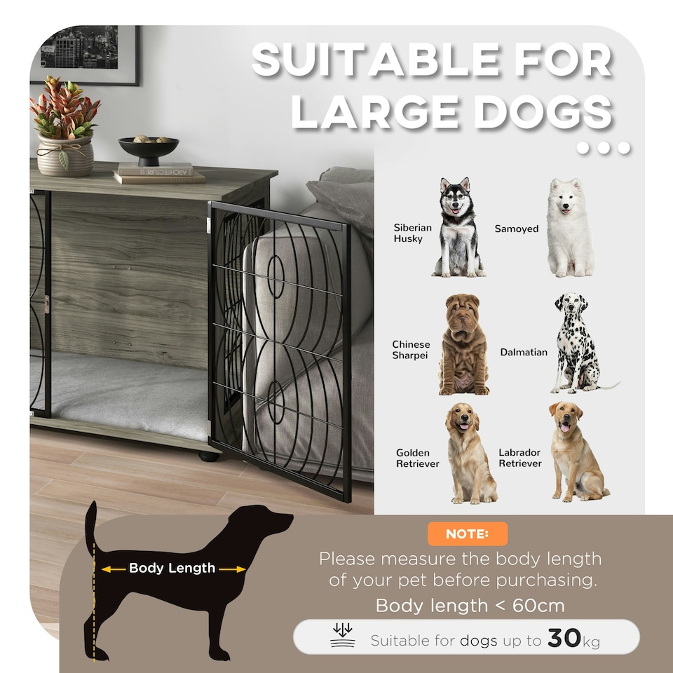 image 1 of PawHut Dog Crate Furniture End Table w/ Cushion for Large Dogs