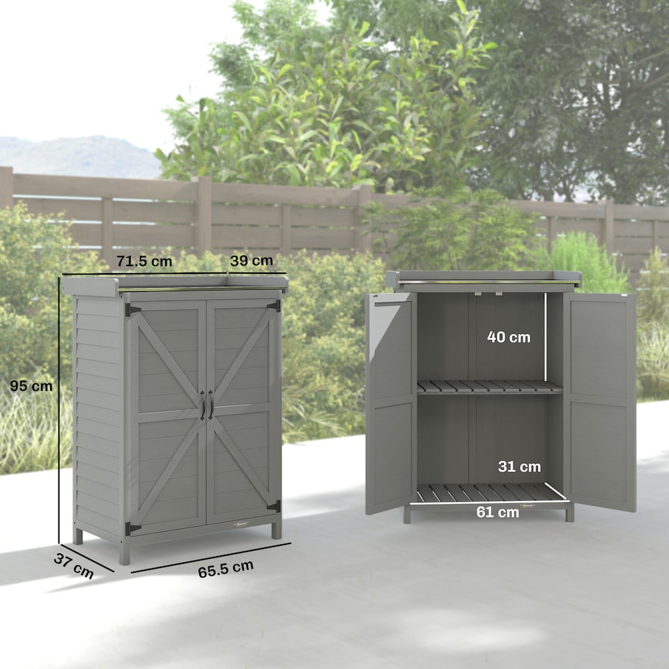 image 1 of Outsunny Wooden Garden Shed, Garden Tool Storage Shed, Double Doors, Grey