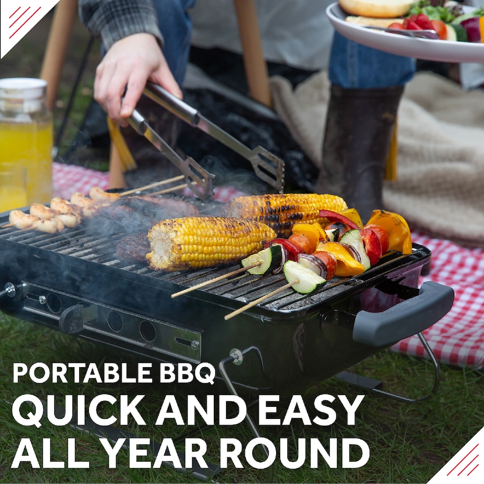 image 1 of George Foreman GFPTBBQ1004B On The Go Portable Charcoal BBQ in Black