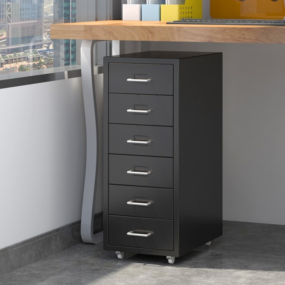 image 1 of Living and Home Vertical File Cabinet with 6 Drawers - Black