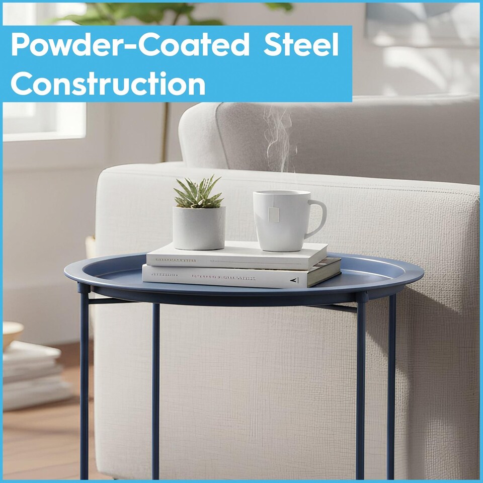 image 1 of Harbour Housewares Round Steel Tray Table - Matt Navy | Blue | Matt Navy