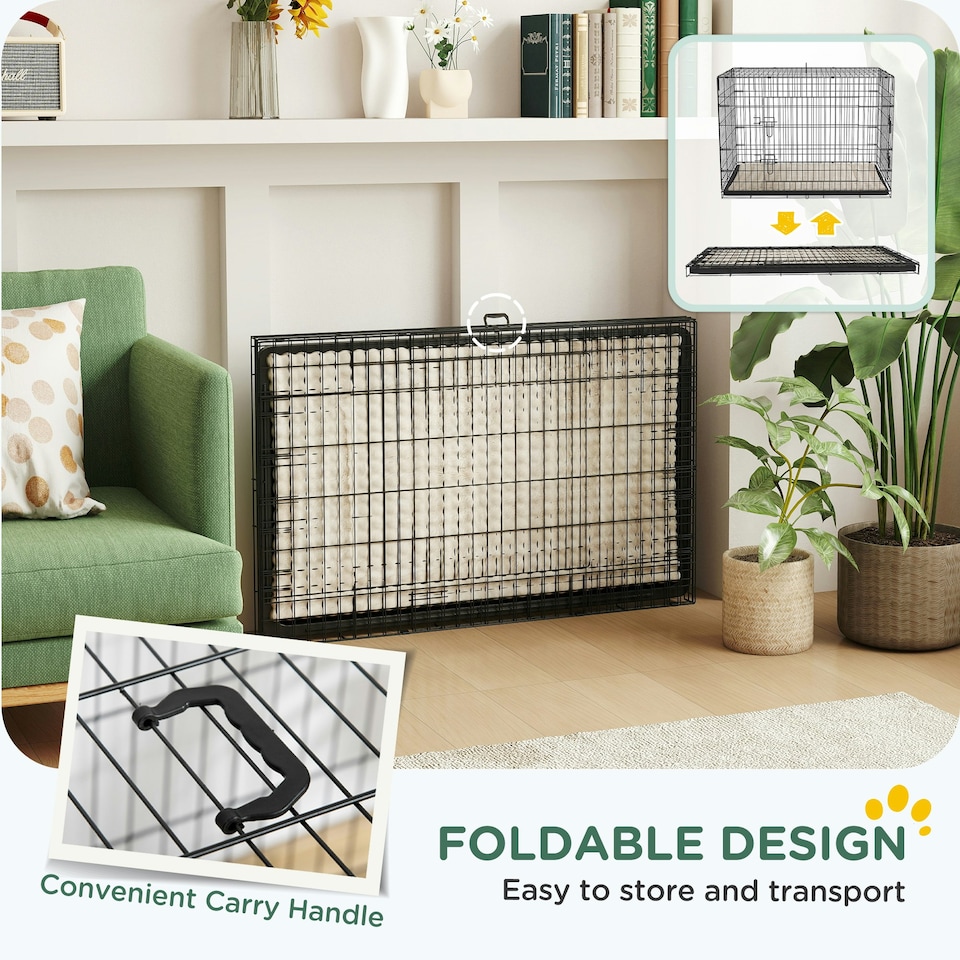 image 1 of PawHut Dog Crate with Two Doors, Tray, Soft Cushion, for Extra Large Dogs