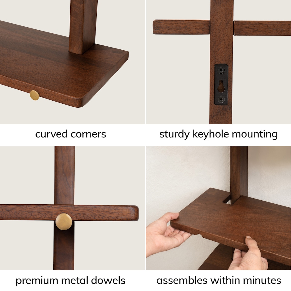 image 1 of Oliver Floating Shelves - 3 Tier Solid Wood Wall Shelf