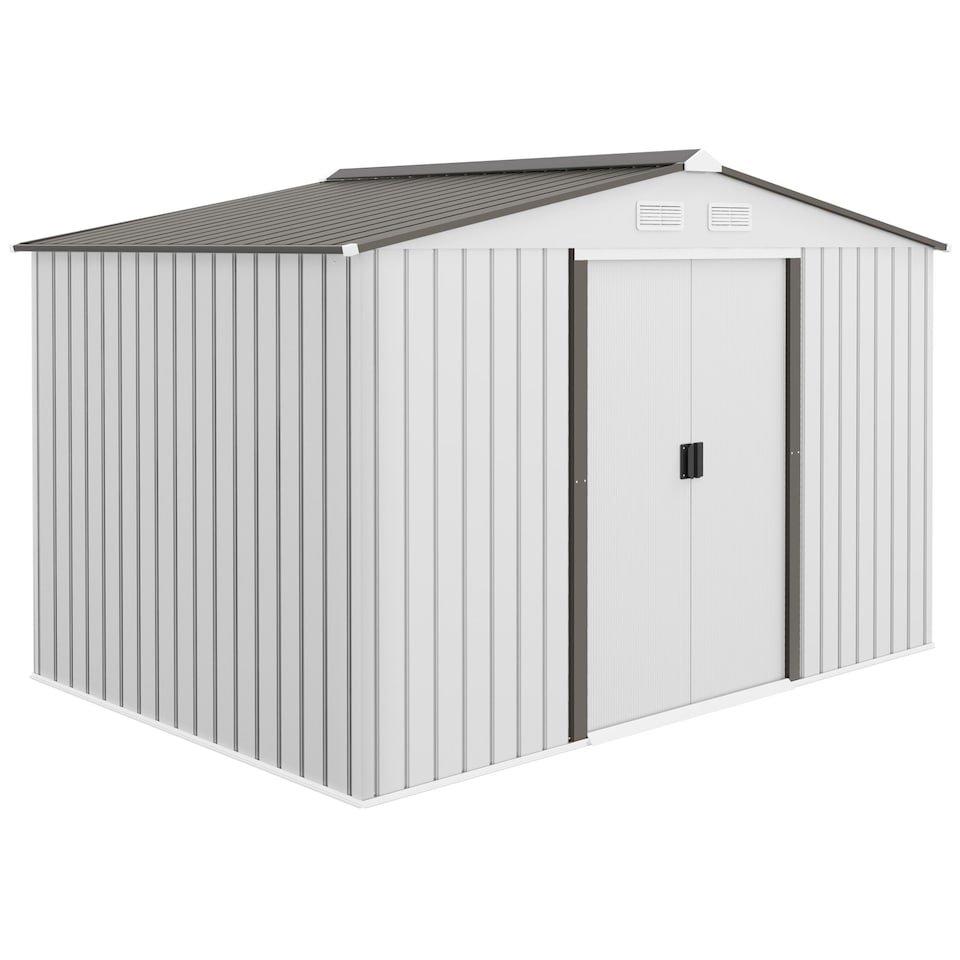 image 1 of Outsunny 9 x 6FT Galvanised Garden Storage Shed with Sliding Door, Silver | Silver