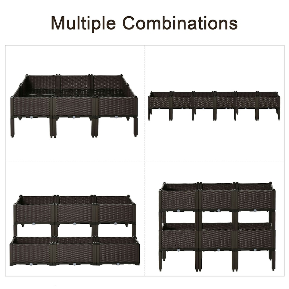 image 1 of Outsunny 6-piece Elevated Flower Bed Vegetable Herb Planter Plastic, Brown