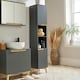 image 2 of Bathroom Tall Storage Cabinet Open Shelving Unit 2 Door Tallboy | Grey