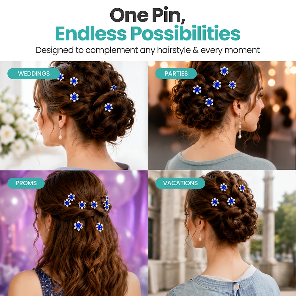 image 1 of Crystal Rose Flower Hair Pins, Clips with Rhinestone Flowers - 1pc