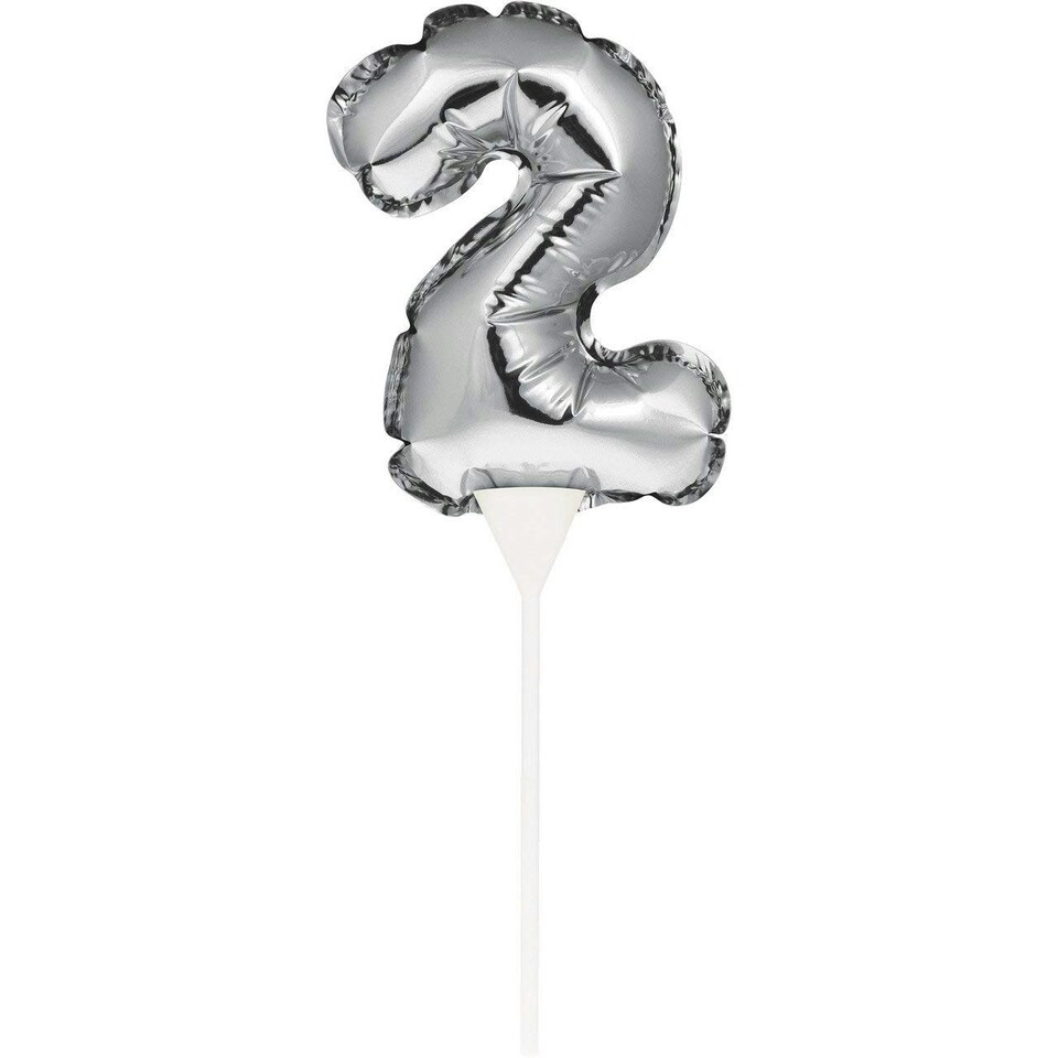 Creative Converting Number 2 Self-Inflating Balloon Cake Topper - Silver - One Size