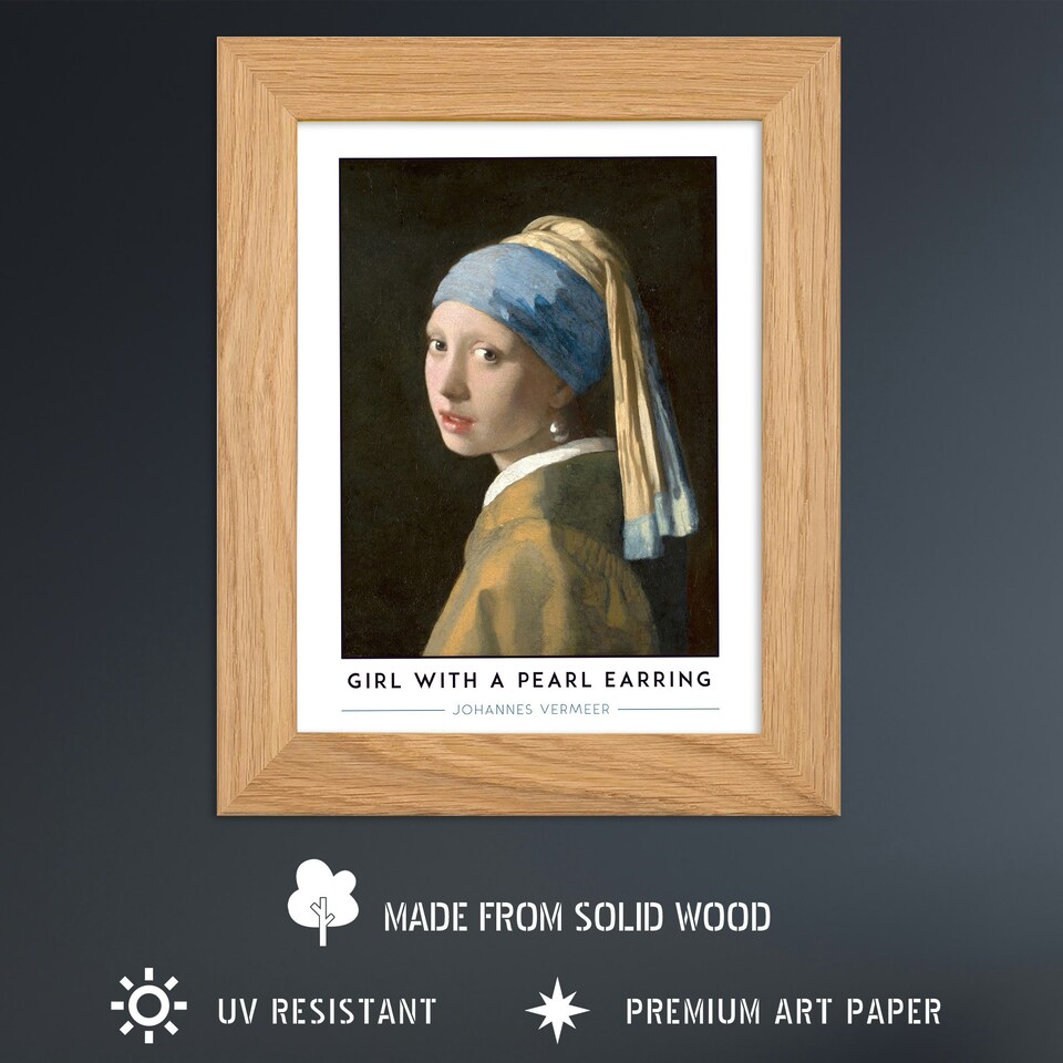 image 1 of Johannes Vermeer Girl With A Pearl Earring Art Oak Wood Framed Wall Print