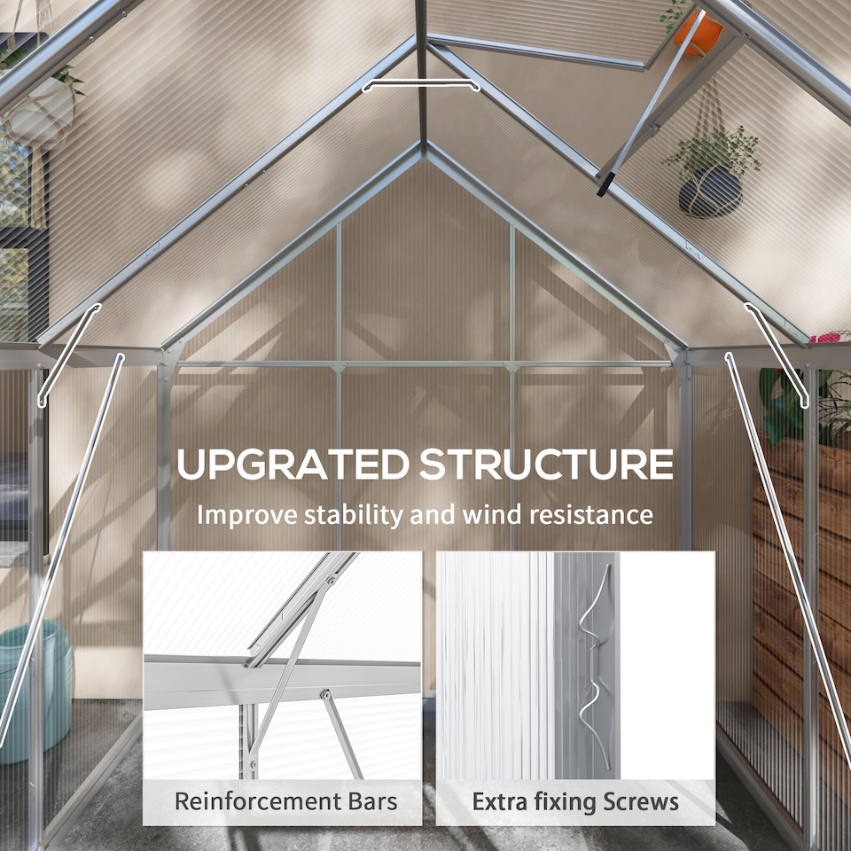 image 1 of Outsunny 6 x 6ft Walk-In Polycarbonate Greenhouse with Foundation Window Silver | Silver
