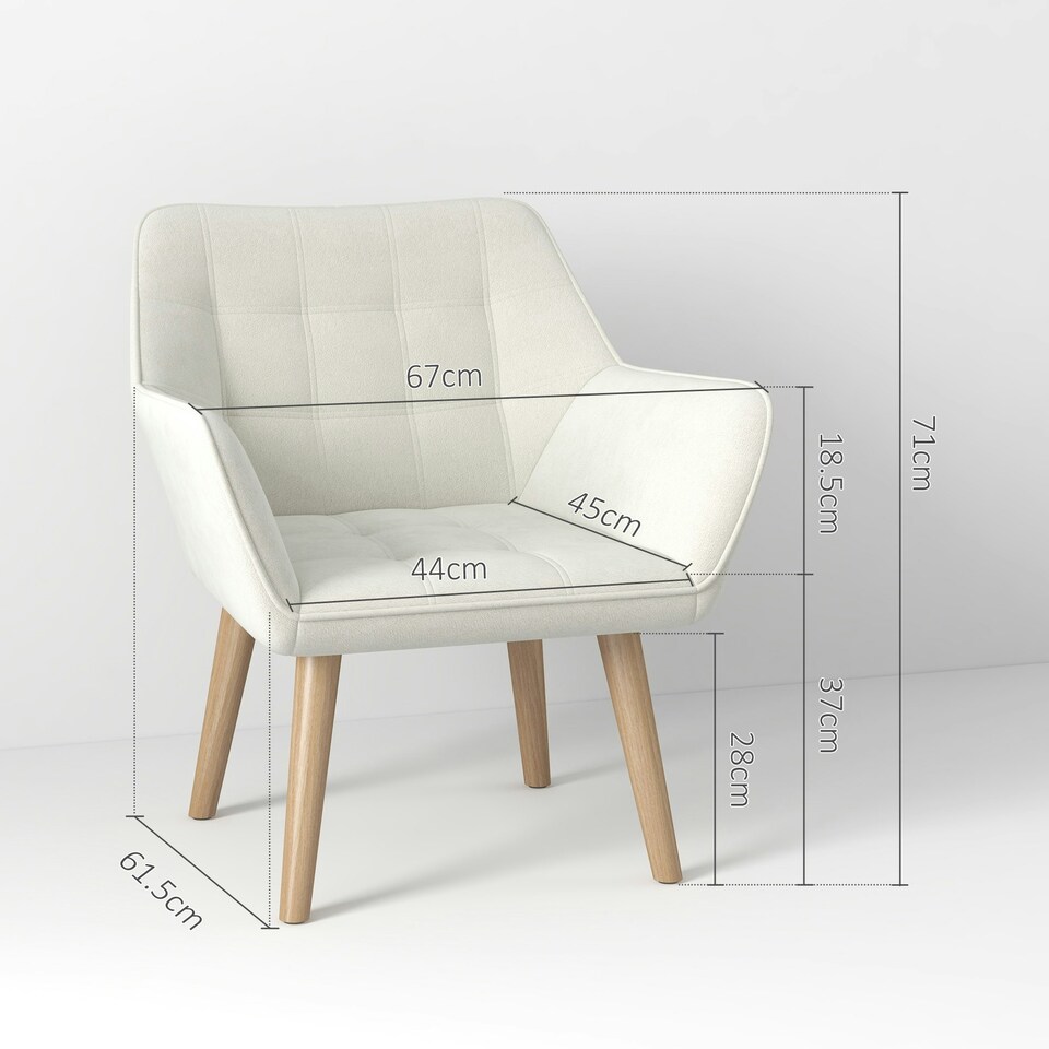 image 1 of HOMCOM Velvet-Feel Accent Chair with Arms Slanted Back Wood Legs Cream
