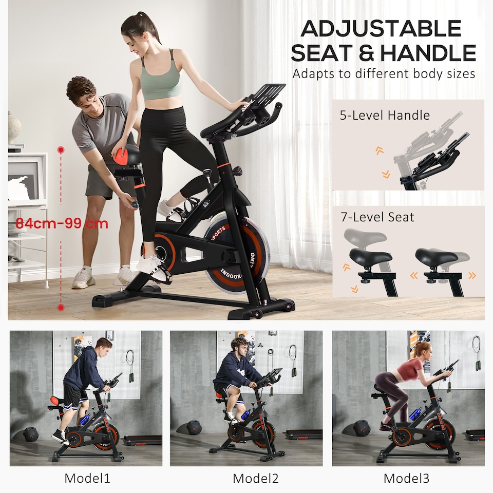 image 1 of HOMCOM 8kg Flywheel Exercise Bike with Adjustable Height, Resistance, Black