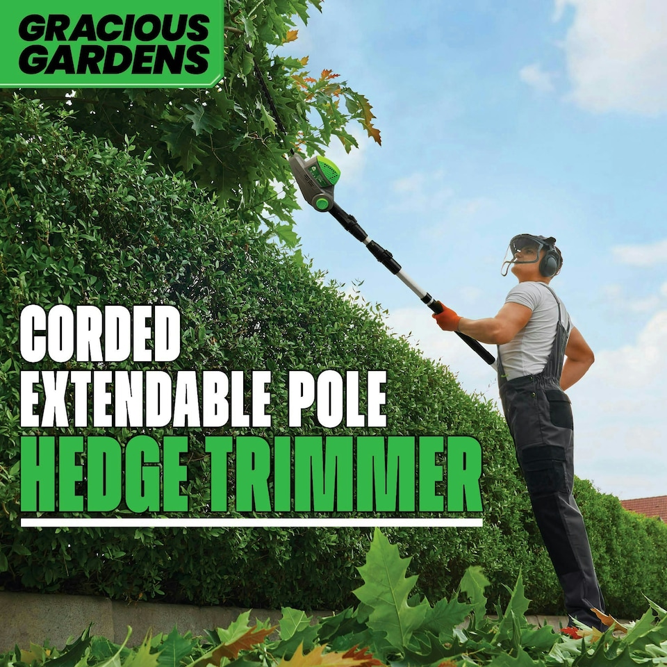 image 1 of Gracious Gardens 550W 2.5m Electric Long Reach Hedge Trimmer | Green | Green | 1
