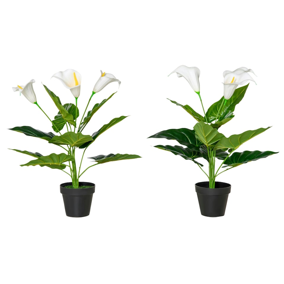 image 1 of HOMCOM Artificial Set of 2 Calla Lily Flower Faux Plant for Indoor Décor